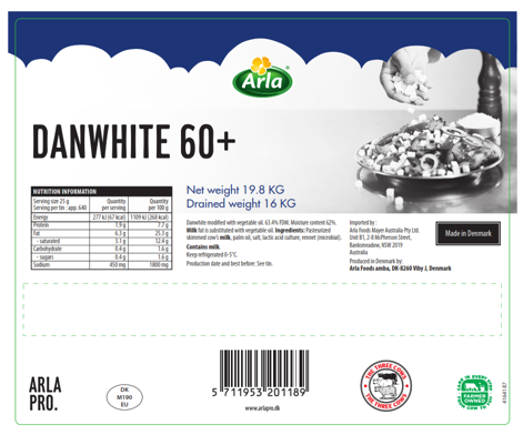 CHEESE FETA DANISH 60+ DANWHITE 16KG ARLA PRO DENMARK