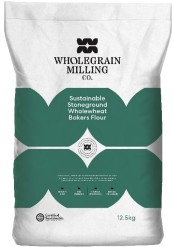 [WGWHOLEMEAL] FLOUR WHOLEWHEAT BAKERS SUSTAINABLE STONEGROUND  WHOLEGRAIN MILLING 12.5KG GREEN & WHITE BAG